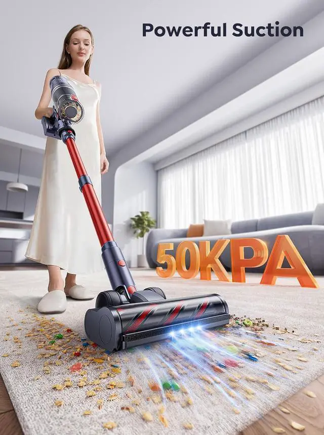 Alt view image 2 of 7 - Cordless Vacuum Cleaner, 600W 50Kpa 65Mins Vacuum Cleaners for Home, Stick Vacuum with Self-Standing, Touch Screen, Vacuum Cleaner with Charging Station for Hard Floor Carpet Car Pet