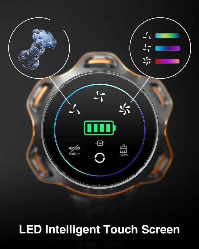 Alt view image 5 of 7 - Cordless Vacuum Cleaner,48000Pa/580W/65Mins Vacuum Cleaners for Home,Self-Standing Stick Vacuum with Anti-Tangle Brush & OLED Touch Screen,Vacuum Cleaner for Hardwood Floors and Carpet,Pet Hair,Car