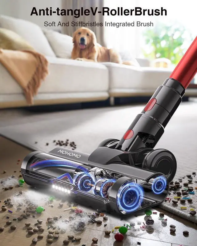Alt view image 4 of 7 - Cordless Vacuum Cleaner,48000Pa/580W/65Mins Vacuum Cleaners for Home,Self-Standing Stick Vacuum with Anti-Tangle Brush & OLED Touch Screen,Vacuum Cleaner for Hardwood Floors and Carpet,Pet Hair,Car