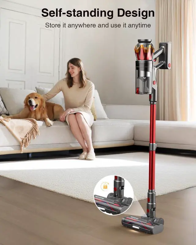 Alt view image 6 of 7 - Cordless Vacuum Cleaner,48000Pa/580W/65Mins Vacuum Cleaners for Home,Self-Standing Stick Vacuum with Anti-Tangle Brush & OLED Touch Screen,Vacuum Cleaner for Hardwood Floors and Carpet,Pet Hair,Car