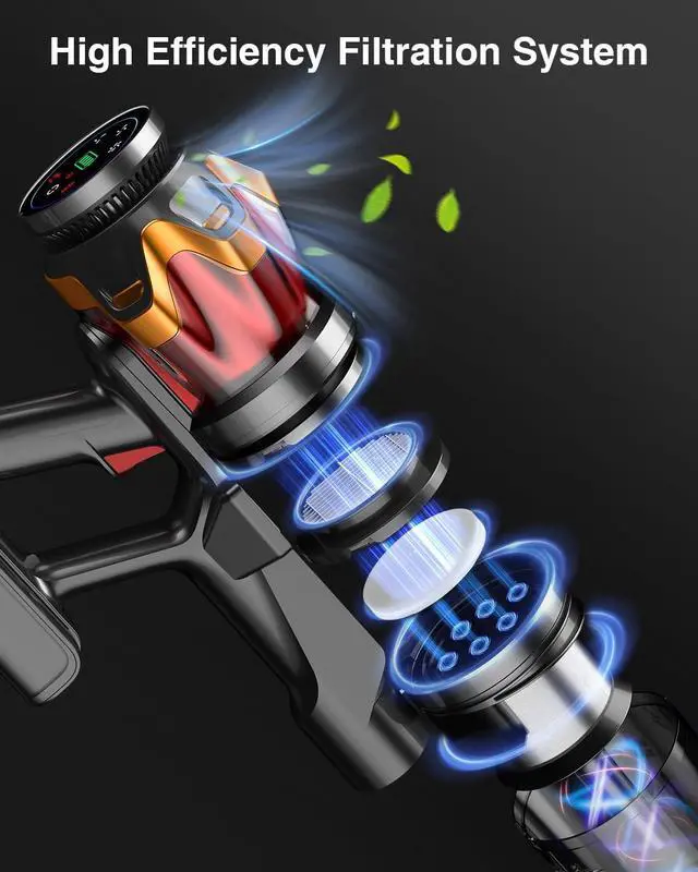 Alt view image 7 of 7 - Cordless Vacuum Cleaner,48000Pa/580W/65Mins Vacuum Cleaners for Home,Self-Standing Stick Vacuum with Anti-Tangle Brush & OLED Touch Screen,Vacuum Cleaner for Hardwood Floors and Carpet,Pet Hair,Car