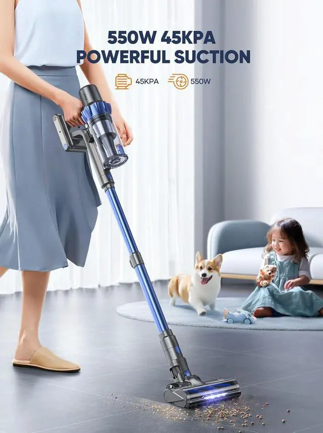 Alt view image 2 of 7 - Cordless Vacuum Cleaner, 45KPA 550W Vacuum Cleaners for Home, Stick Vacuum with Color Touch Display, Intelligent Auto Mode, Up to 60Mins, Handheld Vacuum Cleaners for Hardwood Floor Carpet Pet Hair