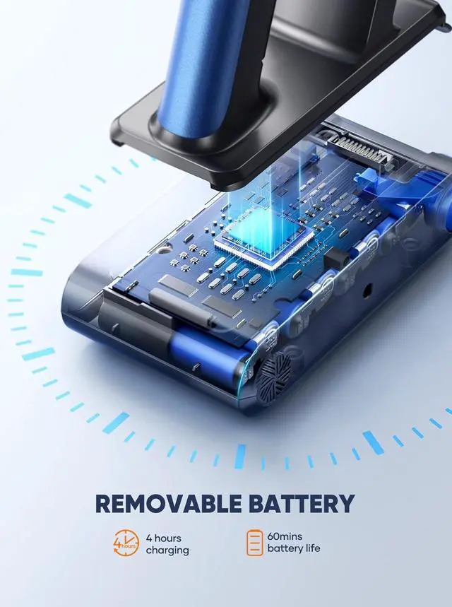 Alt view image 4 of 7 - Cordless Vacuum Cleaner, 45KPA 550W Vacuum Cleaners for Home, Stick Vacuum with Color Touch Display, Intelligent Auto Mode, Up to 60Mins, Handheld Vacuum Cleaners for Hardwood Floor Carpet Pet Hair