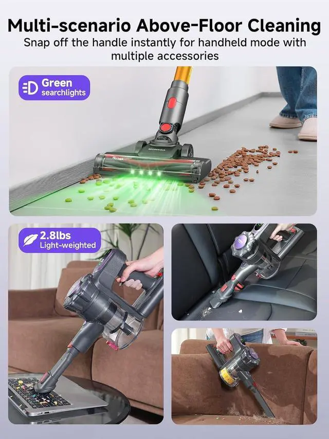 Alt view image 6 of 7 - MONSGA Cordless Vacuum Cleaner, 45KPa 400W Stick Vacuum for Home, 50Mins Anti-Tangled Vacuum Cleaner with Charging Dock, Light-weighted Handheld Vacuum for Pet Hair/Carpet/Floor, LED Touch Display,MV3