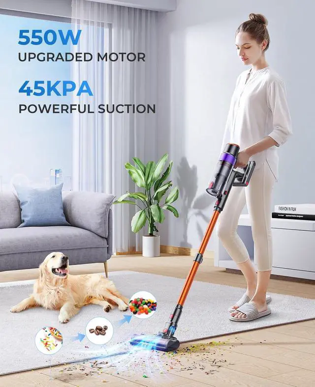 Alt view image 3 of 7 - Cordless Vacuum Cleaner, 550W 45KPA Cordless Stick Vacuum Cleaner with 60Mins Rechargeable Battery, LED Touch Display, Handheld Vacuum Cleaners for Home/Pet Hair/Carpets/Floors
