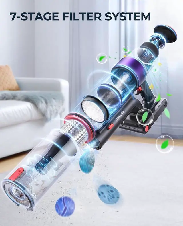 Alt view image 6 of 7 - Cordless Vacuum Cleaner, 550W 45KPA Cordless Stick Vacuum Cleaner with 60Mins Rechargeable Battery, LED Touch Display, Handheld Vacuum Cleaners for Home/Pet Hair/Carpets/Floors