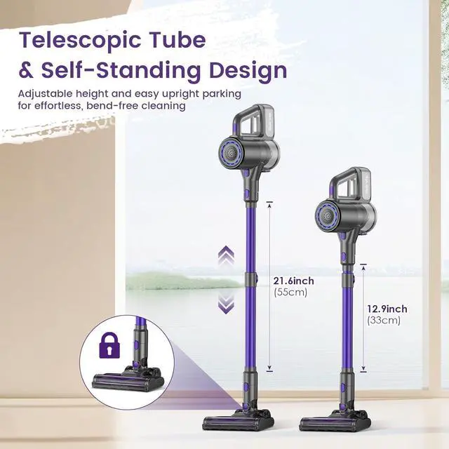 Alt view image 5 of 7 - Cordless Vacuum Cleaner, 40KPA/35Mins, Green LED Light, Lightweight Stick Vacuum Self-Standing, Vacuum Cleaners for Home Handheld Vacuum for Pet Hair, Carpet, and Hard Floors, U8