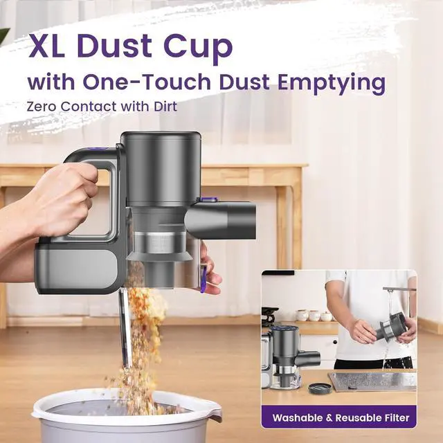 Alt view image 7 of 7 - Cordless Vacuum Cleaner, 40KPA/35Mins, Green LED Light, Lightweight Stick Vacuum Self-Standing, Vacuum Cleaners for Home Handheld Vacuum for Pet Hair, Carpet, and Hard Floors, U8