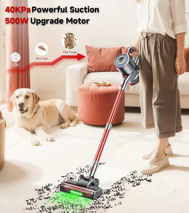 Alt view image 2 of 7 - Cordless Vacuum Cleaner, 500W/40Kpa Stick Vacuum with 45Mins Runtime, Self-Standing Vacuum Cleaners for Home, Anti-Tangle, 1.5L Dust Cup, Rechargeable Vacuum for Hardwood Floor Carpet Pet Hair