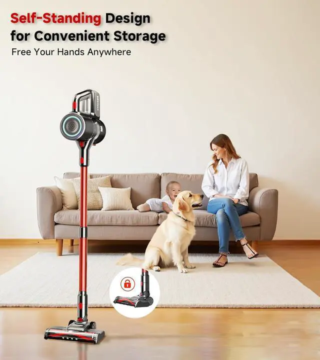 Alt view image 4 of 7 - Cordless Vacuum Cleaner, 500W/40Kpa Stick Vacuum with 45Mins Runtime, Self-Standing Vacuum Cleaners for Home, Anti-Tangle, 1.5L Dust Cup, Rechargeable Vacuum for Hardwood Floor Carpet Pet Hair