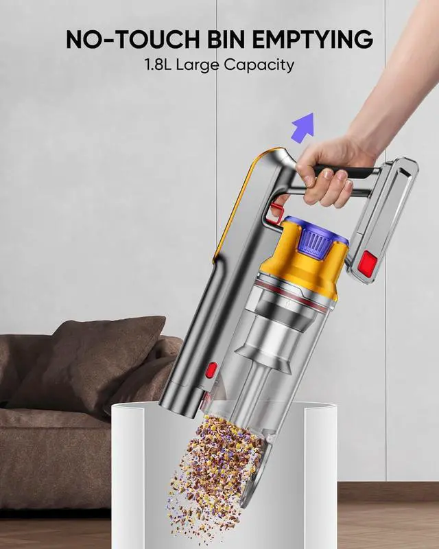 Alt view image 5 of 7 - Cordless Vacuum Cleaner, 580W 48KPA 60 Mins Vacuum Cleaners for Home, Stick Vacuum with 1.8L Large Dust Cup, Wall Mount Charging, Anti-Tangle Wireless, Green Light for Pet Hair, Carpets, Hardwood