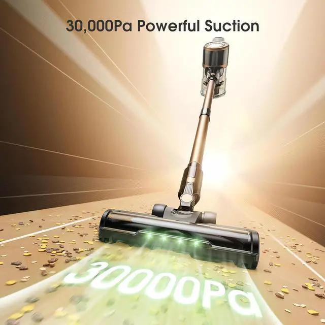 Alt view image 3 of 7 - Cordless Vacuum Cleaner, 30Kpa Stick Vacuum with Anti-Tangle Brush and Upgraded Green Light, Up to 45Mins Runtime, Self-Standing Wireless Vacuum Cleaner for Home, Pet Hair, Carpet, Hard Floor