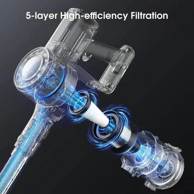 Alt view image 2 of 7 - Cordless Vacuum Cleaner, 30Kpa Stick Vacuum with Anti-Tangle Brush and Upgraded Green Light, Up to 45Mins Runtime, Self-Standing Wireless Vacuum Cleaner for Home, Pet Hair, Carpet, Hard Floor