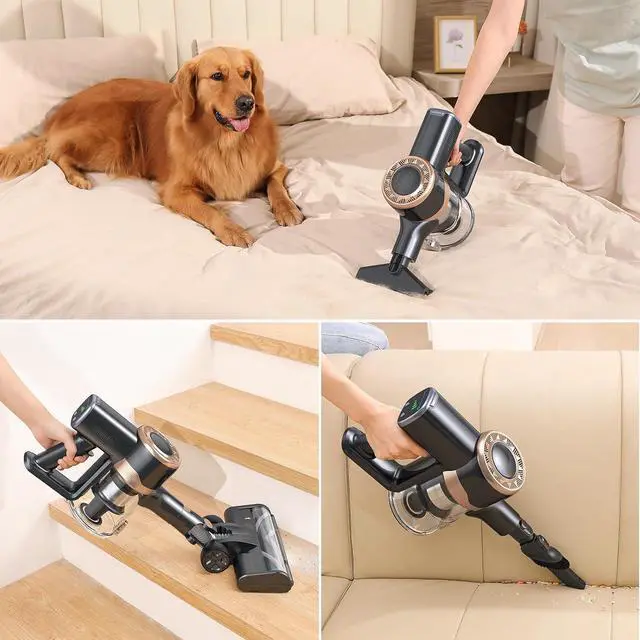 Alt view image 6 of 7 - Cordless Vacuum Cleaner, 30Kpa Stick Vacuum with Anti-Tangle Brush and Upgraded Green Light, Up to 45Mins Runtime, Self-Standing Wireless Vacuum Cleaner for Home, Pet Hair, Carpet, Hard Floor