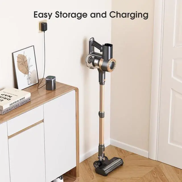 Alt view image 7 of 7 - Cordless Vacuum Cleaner, 30Kpa Stick Vacuum with Anti-Tangle Brush and Upgraded Green Light, Up to 45Mins Runtime, Self-Standing Wireless Vacuum Cleaner for Home, Pet Hair, Carpet, Hard Floor