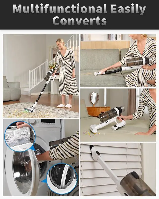 Alt view image 5 of 7 - Cordless Vacuum Cleaner, 2 Batteries 110 Mins Runtime Vacuum Cleaners for Home, 550W 45KPA 15-in-1 Stick Vacuum with Charging Dock, Handheld Vacuum Cordless for Pet Hair Carpet Hardwood Floor