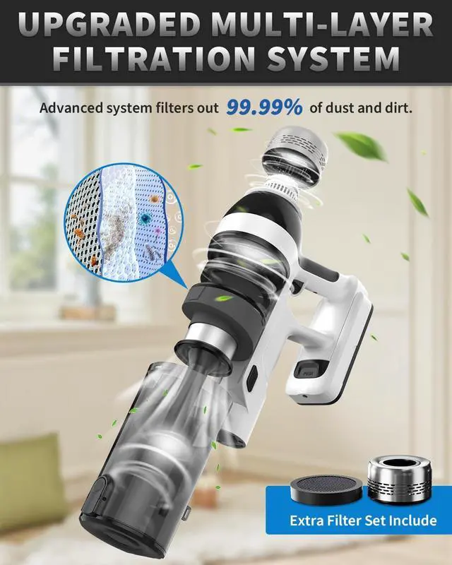Alt view image 6 of 7 - Cordless Vacuum Cleaner, 2 Batteries 110 Mins Runtime Vacuum Cleaners for Home, 550W 45KPA 15-in-1 Stick Vacuum with Charging Dock, Handheld Vacuum Cordless for Pet Hair Carpet Hardwood Floor