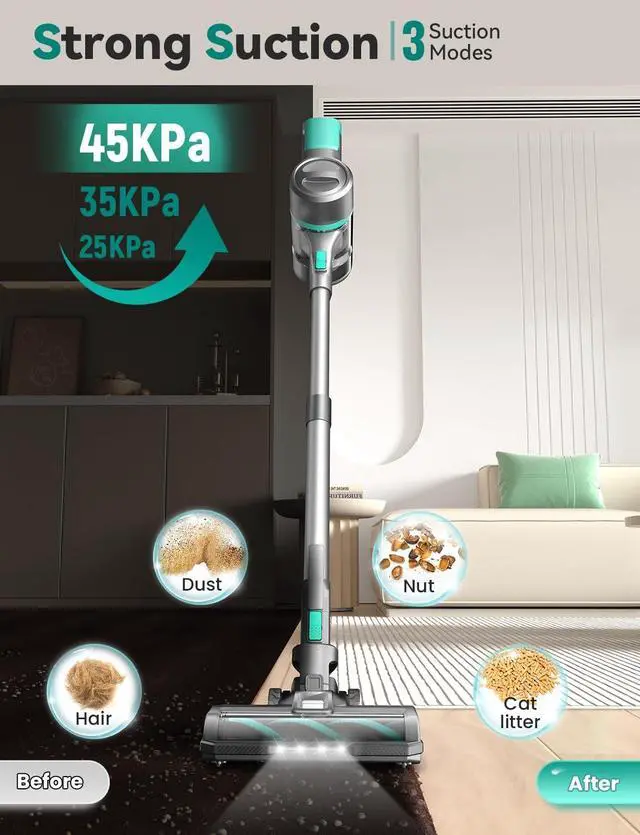 Alt view image 3 of 7 - DEVOAC S10K Cordless Vacuum Cleaner, 45Kpa 50mins Lightweight Stick Vacuum with Powerful Suction for Home, Rechargeable, Self-Standing, Handheld Vacuum Cleaners for Hardwood Floors, Carpets, Pet Hair