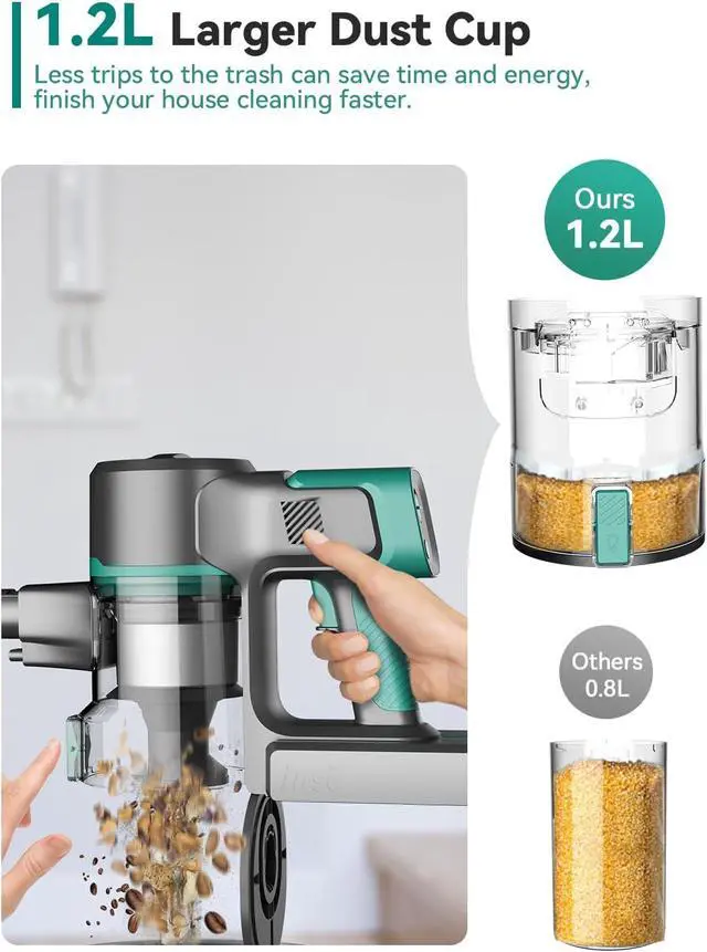 Alt view image 7 of 7 - DEVOAC S10K Cordless Vacuum Cleaner, 45Kpa 50mins Lightweight Stick Vacuum with Powerful Suction for Home, Rechargeable, Self-Standing, Handheld Vacuum Cleaners for Hardwood Floors, Carpets, Pet Hair