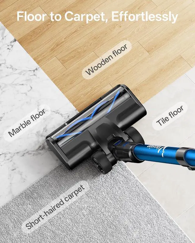 Alt view image 6 of 7 - Cordless Vacuum Cleaner, 8-in-1 Cordless Stick Vacuum Cleaner with 3 Suction Modes, Up to 45mins Runtime, Rechargeable, Self-Standing, Wireless Vacuum Cleaners for Home Pet Hair Carpet Car Hard Floor