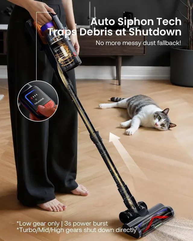 Alt view image 3 of 7 - Cordless Vacuum Cleaner for Home, Upgraded 60Kpa Powerful Suction Pet Hair Vacuum with 70min Runtime, Green LED Light for Hardwood Floors & Carpet, Self-Standing Rechargeable Stick Vacuum