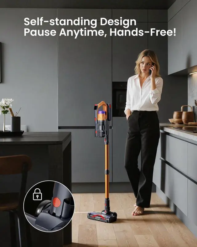 Alt view image 5 of 7 - Cordless Vacuum Cleaner for Home, Upgraded 60Kpa Powerful Suction Pet Hair Vacuum with 70min Runtime, Green LED Light for Hardwood Floors & Carpet, Self-Standing Rechargeable Stick Vacuum