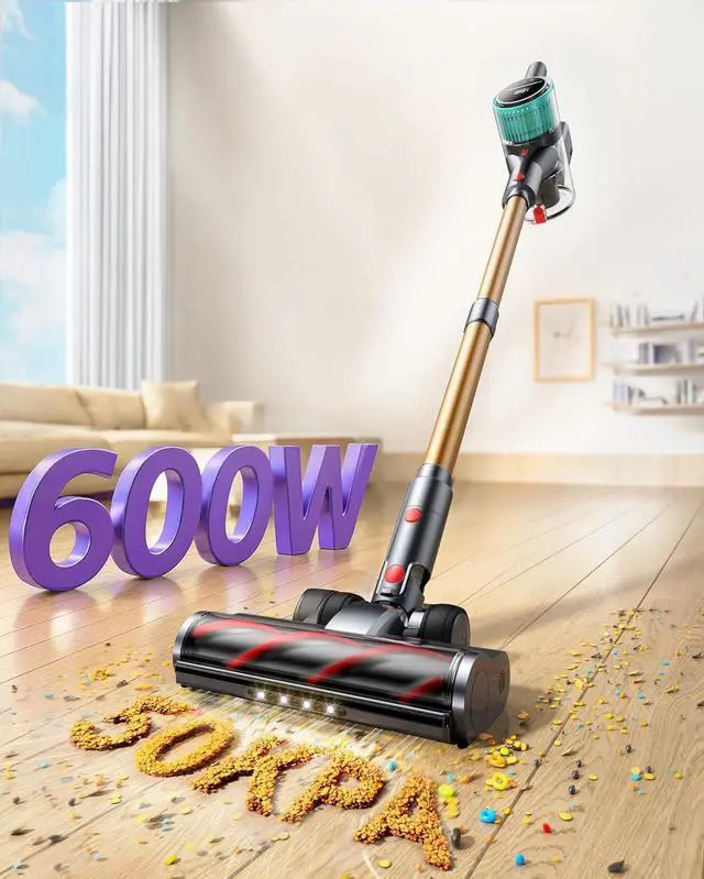 Alt view image 2 of 7 - Cordless Vacuum Cleaner, 50Kpa 600W Vacuum Cleaners for Home, 60 Mins Stick Vacuum Cordless Rechargeable, Self-Standing, Wall Mount Charging Household Vacuum Cleaner for Carpet Pet Hair Hardwood Floor