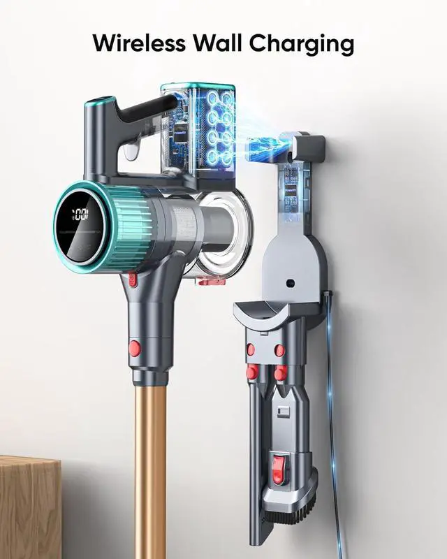 Alt view image 4 of 7 - Cordless Vacuum Cleaner, 50Kpa 600W Vacuum Cleaners for Home, 60 Mins Stick Vacuum Cordless Rechargeable, Self-Standing, Wall Mount Charging Household Vacuum Cleaner for Carpet Pet Hair Hardwood Floor