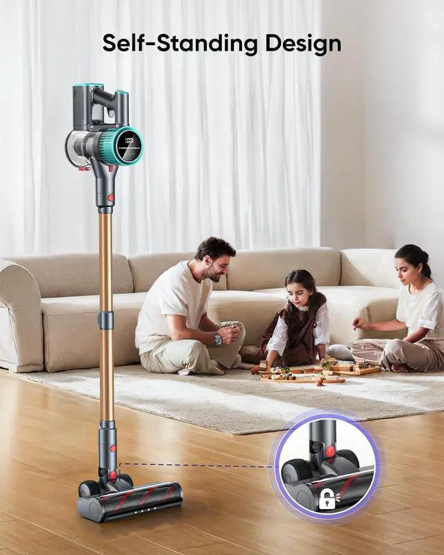 Alt view image 5 of 7 - Cordless Vacuum Cleaner, 50Kpa 600W Vacuum Cleaners for Home, 60 Mins Stick Vacuum Cordless Rechargeable, Self-Standing, Wall Mount Charging Household Vacuum Cleaner for Carpet Pet Hair Hardwood Floor