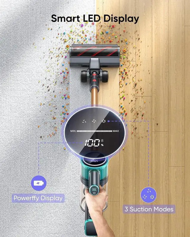 Alt view image 7 of 7 - Cordless Vacuum Cleaner, 50Kpa 600W Vacuum Cleaners for Home, 60 Mins Stick Vacuum Cordless Rechargeable, Self-Standing, Wall Mount Charging Household Vacuum Cleaner for Carpet Pet Hair Hardwood Floor