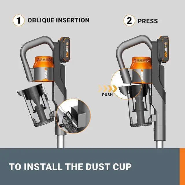 Alt view image 6 of 7 - WORX 20V Cordless Stick Vacuum, Powerful Cordless Vacuum Cleaner 25Kpa High Suction for Pet Hair, Lightweight Handheld Vacuum Cleans Floors Carpet Car  Battery & Charger Included