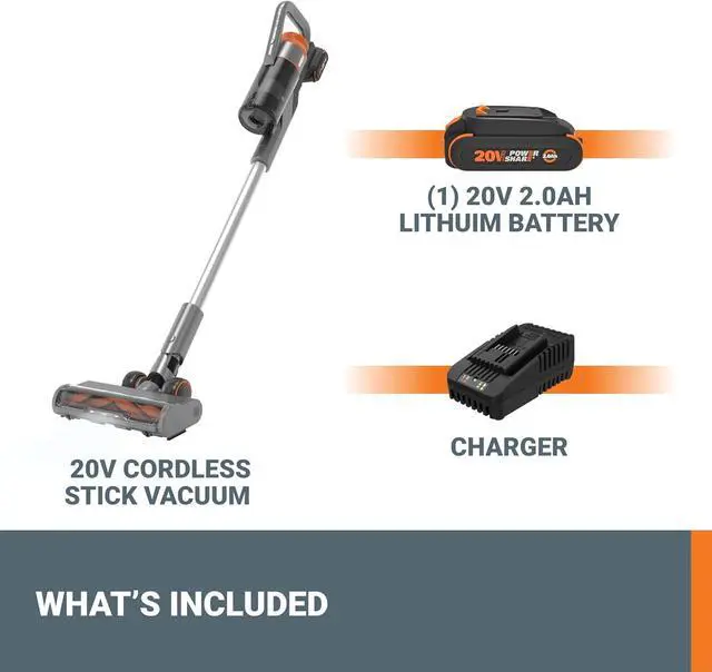 Alt view image 7 of 7 - WORX 20V Cordless Stick Vacuum, Powerful Cordless Vacuum Cleaner 25Kpa High Suction for Pet Hair, Lightweight Handheld Vacuum Cleans Floors Carpet Car  Battery & Charger Included