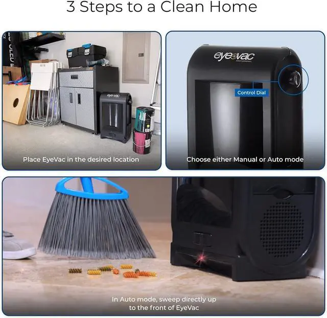 Alt view image 4 of 5 - EyeVac Pro Touchless Vacuum Automatic Dustpan - Ultra Fast & Powerful - Great for Sweeping Salon Pet Hair Food Dirt Kitchen, Corded Canister Vacuum, Bagless, Automatic Sensors, 1400 Watt (Black)