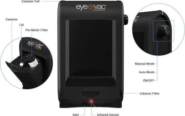 Alt view image 5 of 5 - EyeVac Pro Touchless Vacuum Automatic Dustpan - Ultra Fast & Powerful - Great for Sweeping Salon Pet Hair Food Dirt Kitchen, Corded Canister Vacuum, Bagless, Automatic Sensors, 1400 Watt (Black)