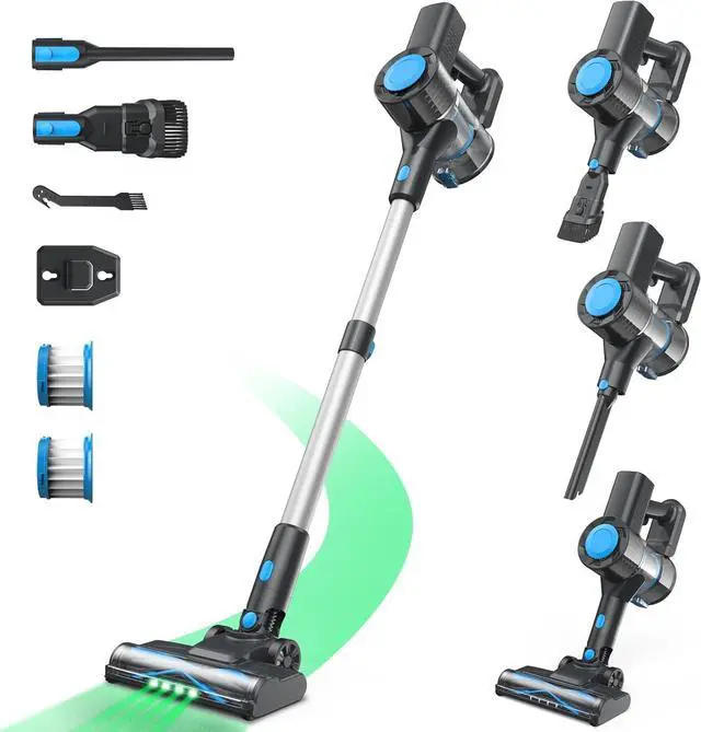 Main image of Cordless Vacuum Cleaner, Powerful Lightweight Stick Vacuum with Self-Standing, Anti-Tangle, 8-in-1 Rechargeable Vacuum Cleaners for Home, Hardwood Floors, Carpet, Pet Hair (Blue)