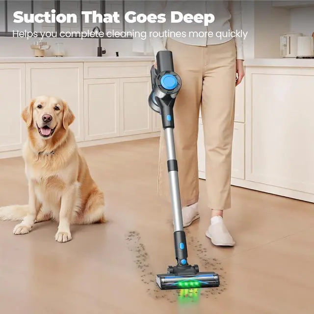 Alt view image 2 of 7 - Cordless Vacuum Cleaner, Powerful Lightweight Stick Vacuum with Self-Standing, Anti-Tangle, 8-in-1 Rechargeable Vacuum Cleaners for Home, Hardwood Floors, Carpet, Pet Hair (Blue)