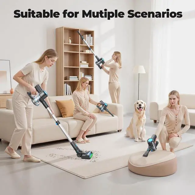 Alt view image 3 of 7 - Cordless Vacuum Cleaner, Powerful Lightweight Stick Vacuum with Self-Standing, Anti-Tangle, 8-in-1 Rechargeable Vacuum Cleaners for Home, Hardwood Floors, Carpet, Pet Hair (Blue)