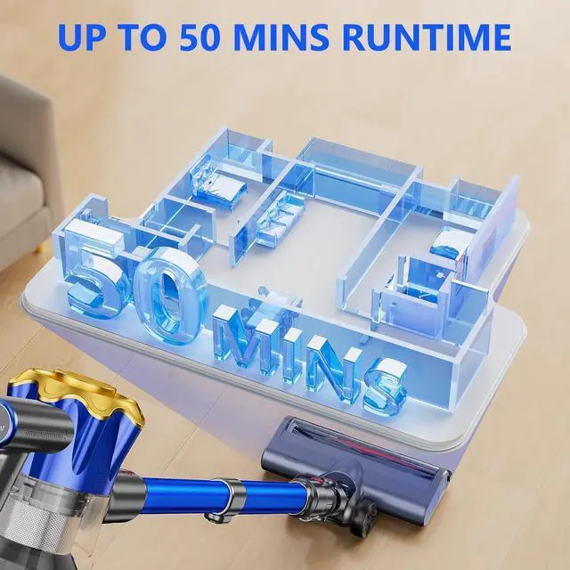 Alt view image 3 of 7 - Cordless Vacuum Cleaner, 450W 40Kpa Powerful Stick Vacuum, Up to 50Mins Rechargeable Battery, Vacuum Cleaners for Home Anti-Tangled Lightweight Handheld for Hardwood Floor, Carpets, Pet Hair