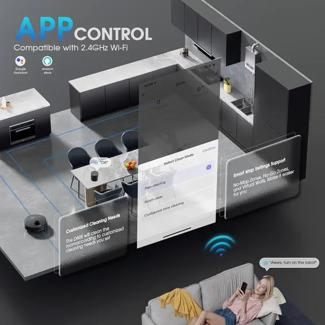 Alt view image 6 of 7 - Robot Vacuum and Mop Combo, Mapping Robotic Vacuums Cleaner with LiDAR Navigation Smart & Strong Suction, WiFi/App/Alexa/Voice Control, Obstacle Avoidance, for Home, Wood/Hard Floors, Pet Hair -Grey