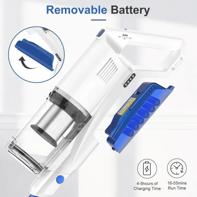 Alt view image 4 of 7 - whall Cordless Stick Vacuum Cleaner,80,000RPM Cordless Vacuum Cleaner,Upgraded Strong Suction Brushless Motor,Lightweight Handheld Vacuum for Home Carpet Hard Floor Pet Hair,up to 55mins Runtime,White