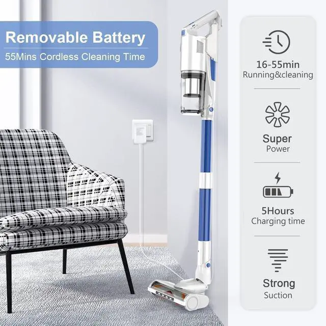 Alt view image 7 of 7 - whall Cordless Stick Vacuum Cleaner,80,000RPM Cordless Vacuum Cleaner,Upgraded Strong Suction Brushless Motor,Lightweight Handheld Vacuum for Home Carpet Hard Floor Pet Hair,up to 55mins Runtime,White