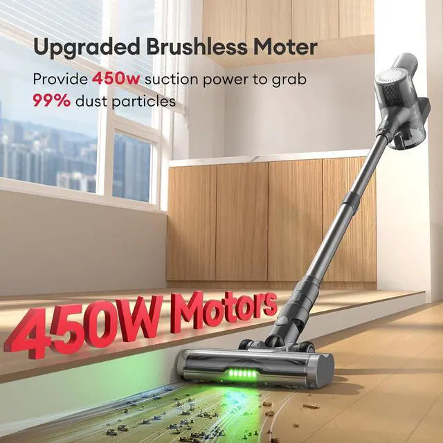 Alt view image 2 of 7 - Ultenic Cordless Vacuum Cleaner, 450W 40Kpa Stick Vacuum with Car Dashboard Screen, Tangle-Free Brush for Pet Hair, Max 45mins Runtime, LED Display Tools for Hard Floor, Carpet, Car Cleaning, U12