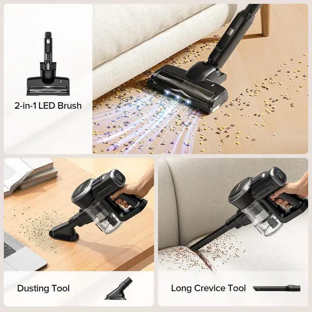 Alt view image 6 of 6 - Lubluelu Cordless Vacuum Cleaner, Max 50 Mins Runtime, Stick Vacuum with Touch Screen,Lightweight Vacuum for Carpet, Home Hardwood Floor and Pet Hair.
