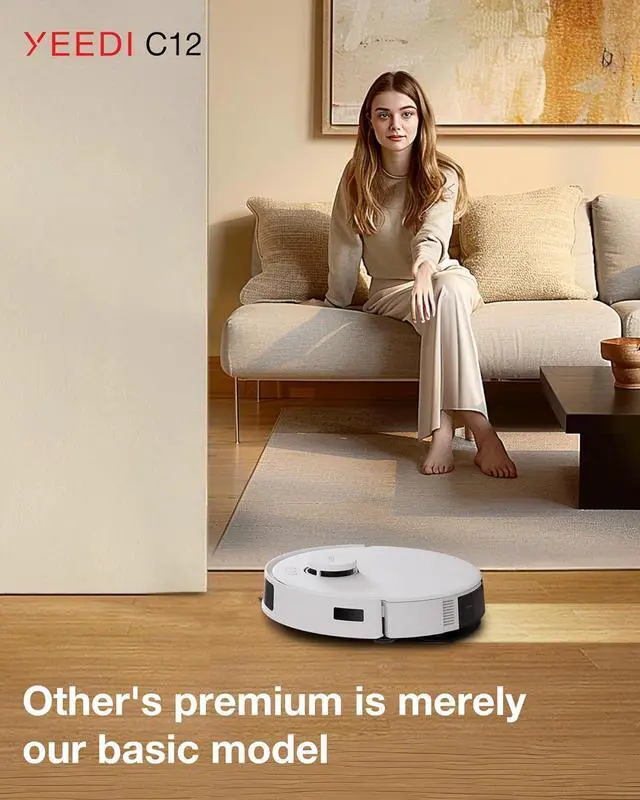 Alt view image 3 of 7 - Yeedi C12 Robot Vacuum Cleaner and Mop, 8000Pa Strong Suction, ZeroTangle Brush, Smart Navigation, Self-Charging, White