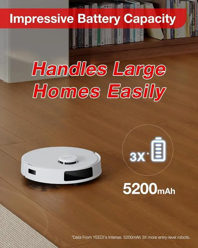 Alt view image 6 of 7 - Yeedi C12 Robot Vacuum Cleaner and Mop, 8000Pa Strong Suction, ZeroTangle Brush, Smart Navigation, Self-Charging, White