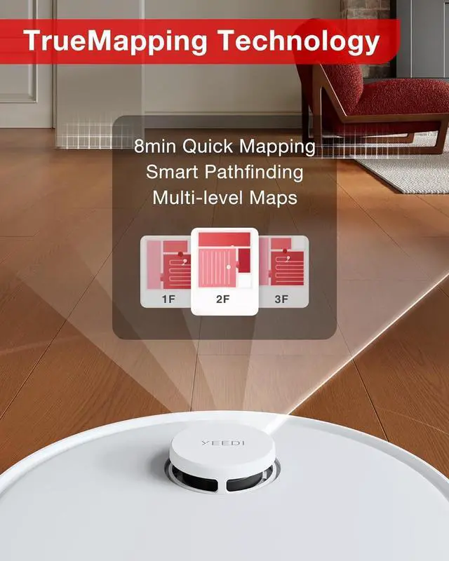 Alt view image 7 of 7 - Yeedi C12 Robot Vacuum Cleaner and Mop, 8000Pa Strong Suction, ZeroTangle Brush, Smart Navigation, Self-Charging, White