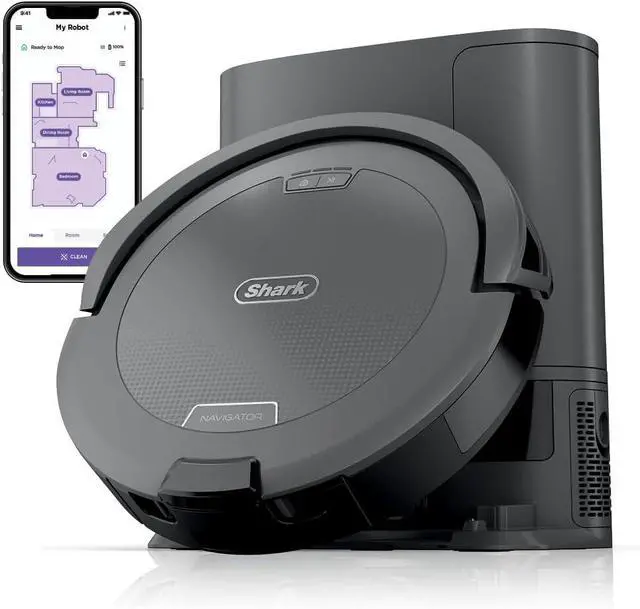 Main image of Shark Navigator Robot Vacuum and Self-Empty Base with Bagless 60-Day Capacity Self-Empty Base, SmartPath Navigation, Powerful Pet Hair Pickup, Anti-Hair Wrap, For Carpets & Hard Floors, Grey, RV2120AE