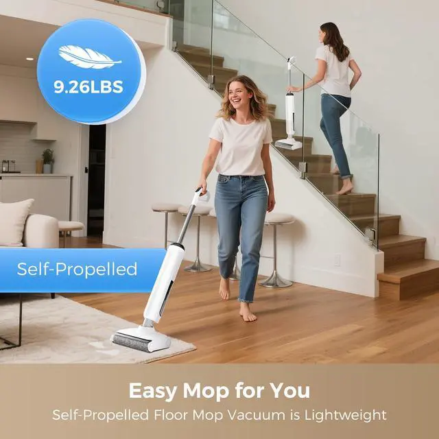 Alt view image 7 of 7 - Smart Wet Dry Vacuum Cleaner,Cordless Vacuum Mop Combo with Edge Cleaning,All-in-One Floor Cleaner for Hard Floors,Self-Cleaning,35mins Runtime,LED Display,Voice Prompts