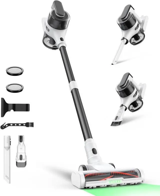 Main image of Cordless Stick Vacuum Cleaner for Home, Lightweight Rechargeable Vacuum with 55min Runtime, Powerful Suction, Green LED Headlight, 9-in-1 Pet Hair Carpet & Hardwood Floor Cleaner