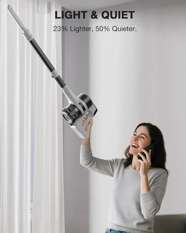 Alt view image 6 of 7 - Cordless Stick Vacuum Cleaner for Home, Lightweight Rechargeable Vacuum with 55min Runtime, Powerful Suction, Green LED Headlight, 9-in-1 Pet Hair Carpet & Hardwood Floor Cleaner